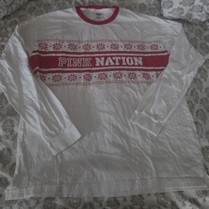 PINK Victoria's Secret Long Sleeve Tee - Red and White